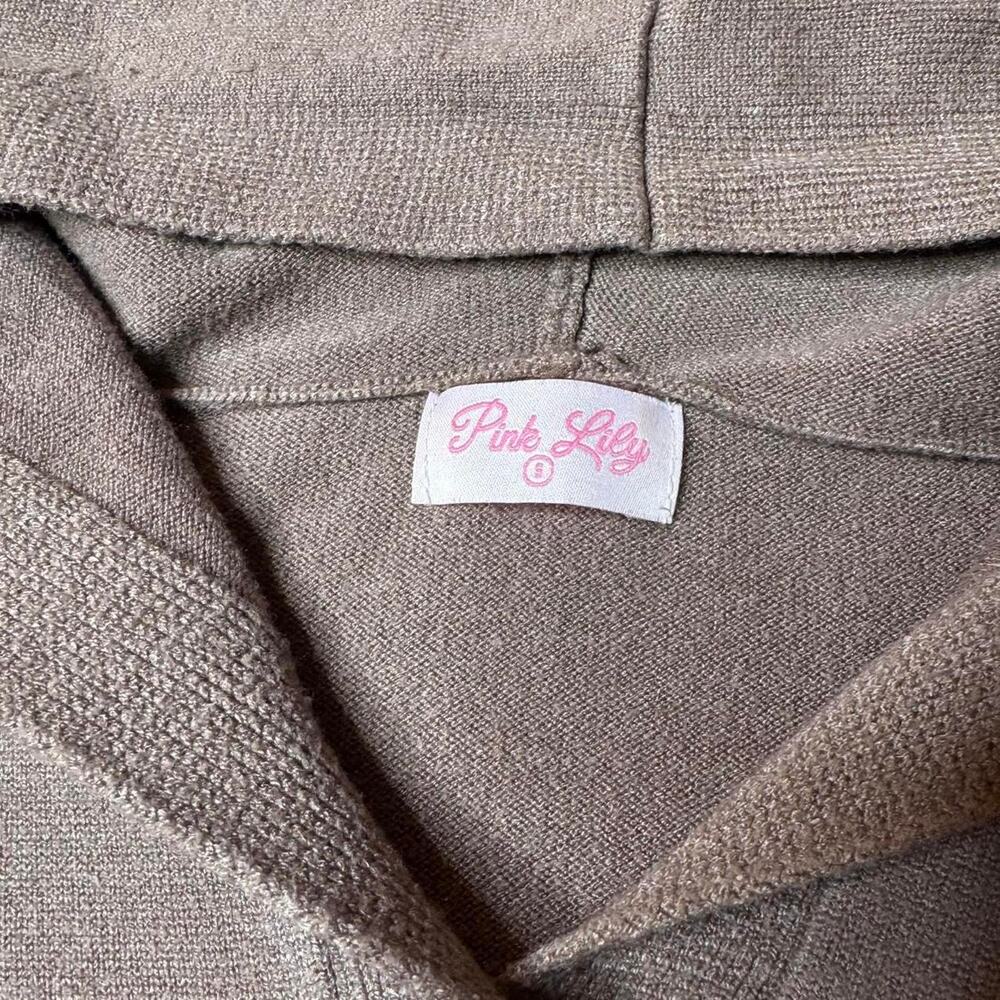 Pink Lily Chocolate Brown Acid Wash Oversized V Neck Hoodie Small - Picture 7 of 9